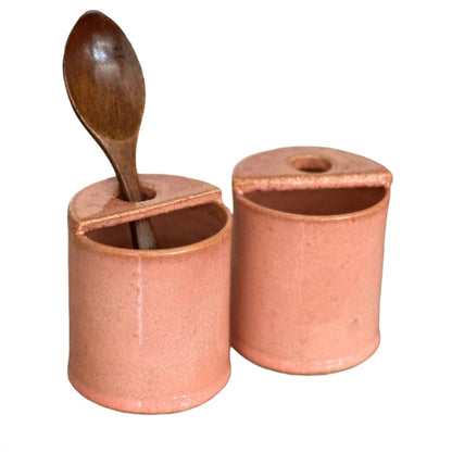Porta Especiero Sal Con Cuchara Cerámica Pilar Claro9#Naranjo