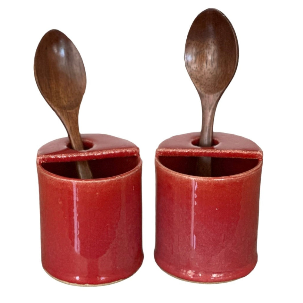 Porta Especiero Sal Con Cuchara Cerámica Pilar Claro10#Rojo