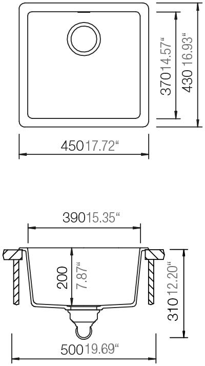 Lavaplatos Quadro Onyx Schock4#Negro