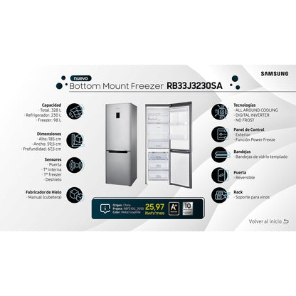 Refrigerador Bottom Mount Freezer RB33J3230SAZS 328 Lts Samsung10#Metal Graphite