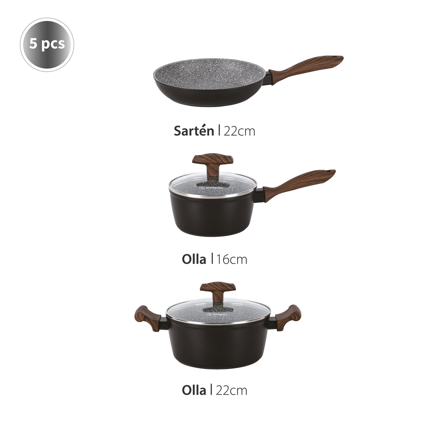 Batería De Cocina Antiadherente Oregon 5 Pzs Simplit6#Negro