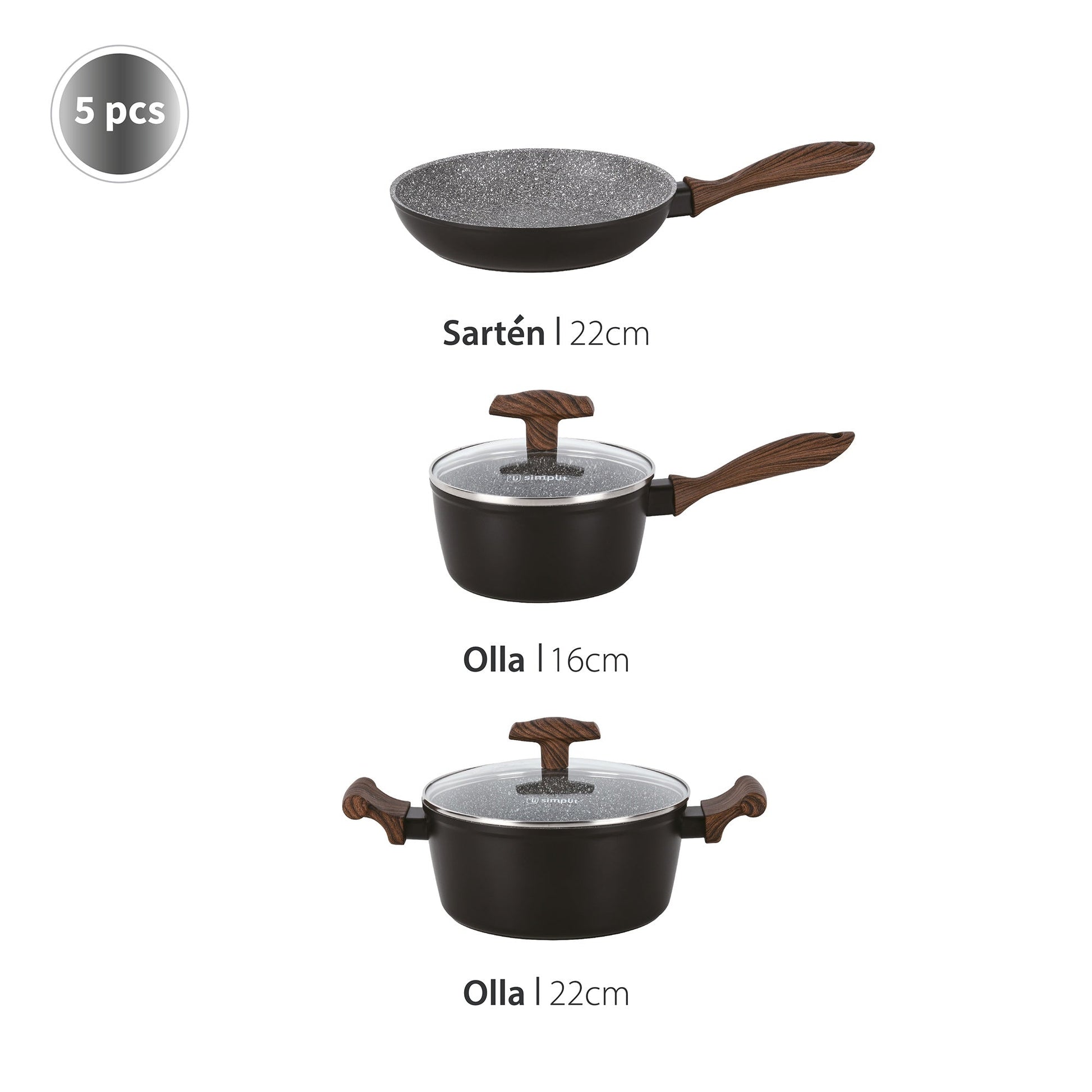 Batería De Cocina Antiadherente Oregon 5 Pzs Simplit6#Negro