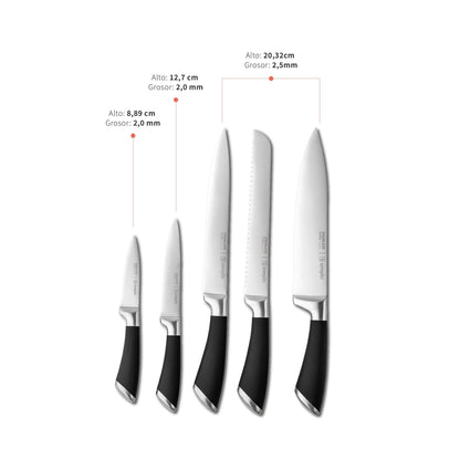 Set Cuchillos Küche 5 pcs Acero Inoxidable + Base Simplit5#Sin color