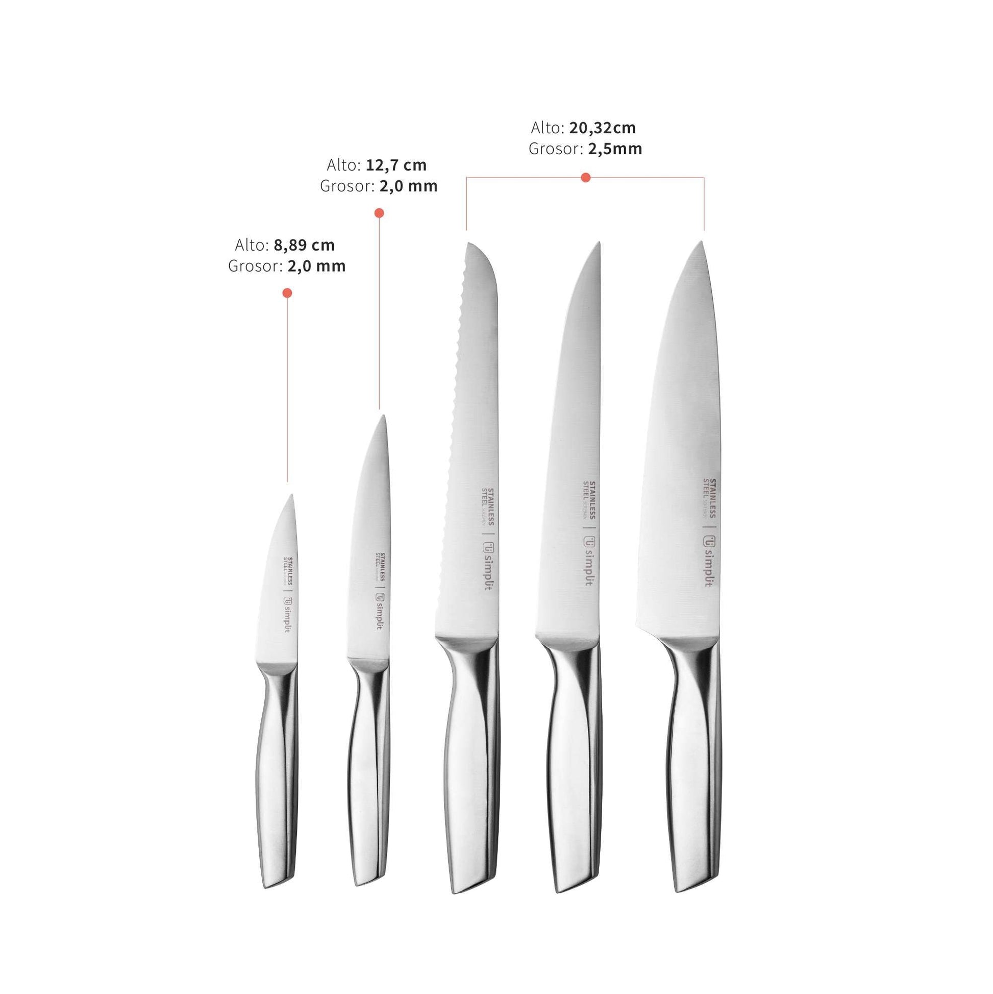 Set Cuchillos Stahl 5 Piezas Acero Inoxidable + Taco Simplit7#Sin color