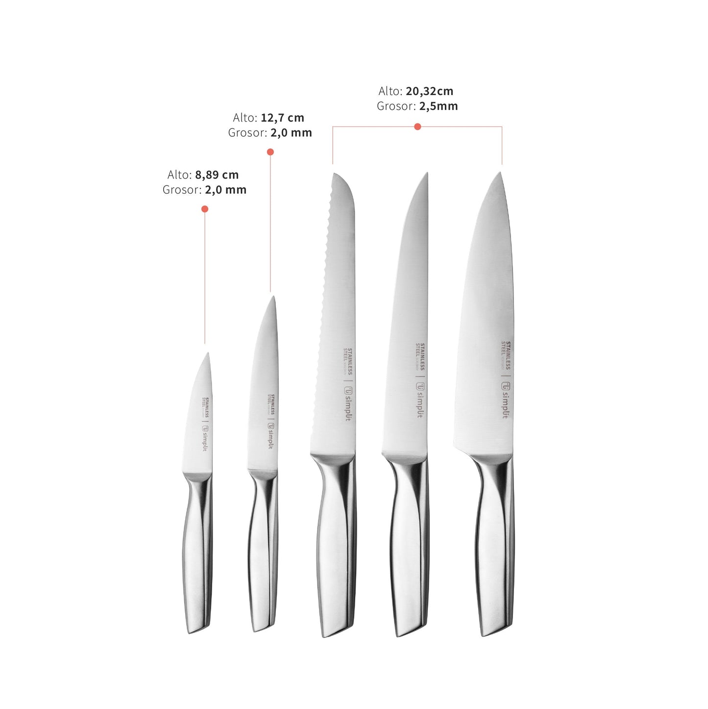 Set Cuchillos Stahl 5 Piezas Acero Inoxidable + Taco Simplit4#Sin color