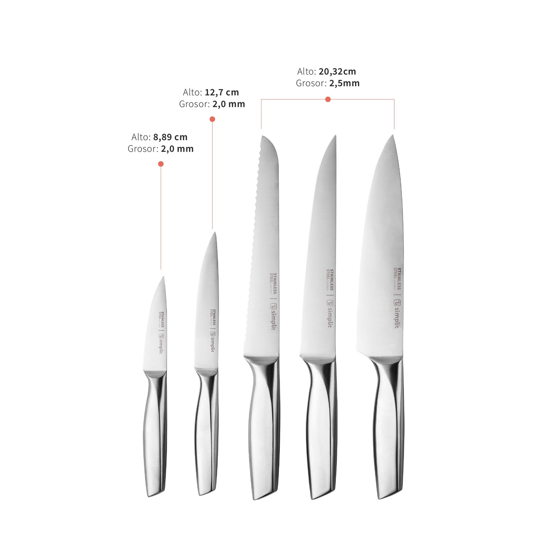 Set Cuchillos Stahl 5 Piezas Acero Inoxidable + Taco Simplit4#Sin color