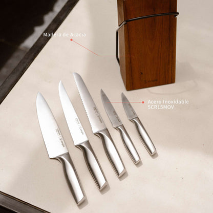 Set Cuchillos Stahl 5 Piezas Acero Inoxidable + Taco Simplit6#Sin color