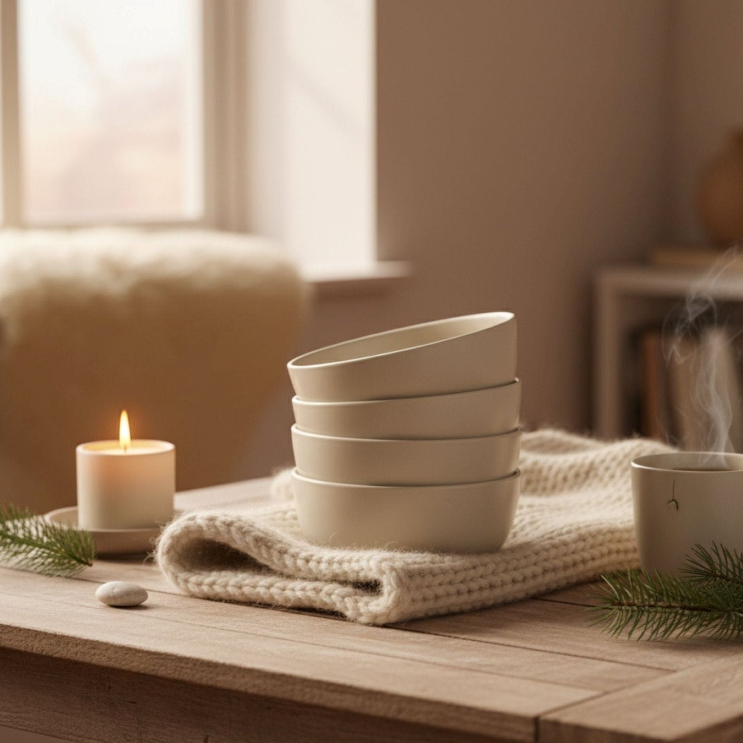 Set 4 Bowls Cerámica Melimoyu Decoexpress5#Marfil