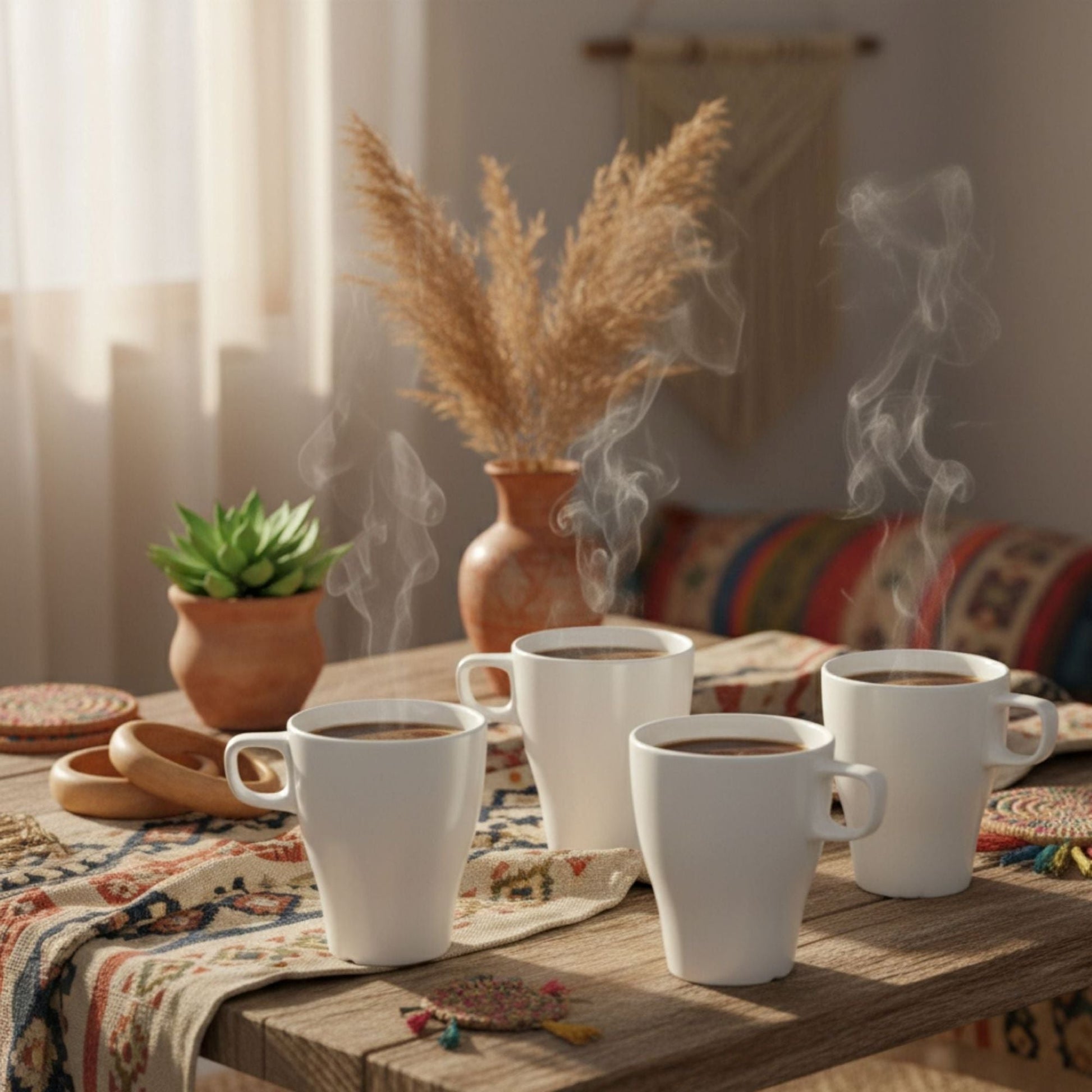 Set 4 Tazas Cerámica Blanca Decoexpress3#Blanco