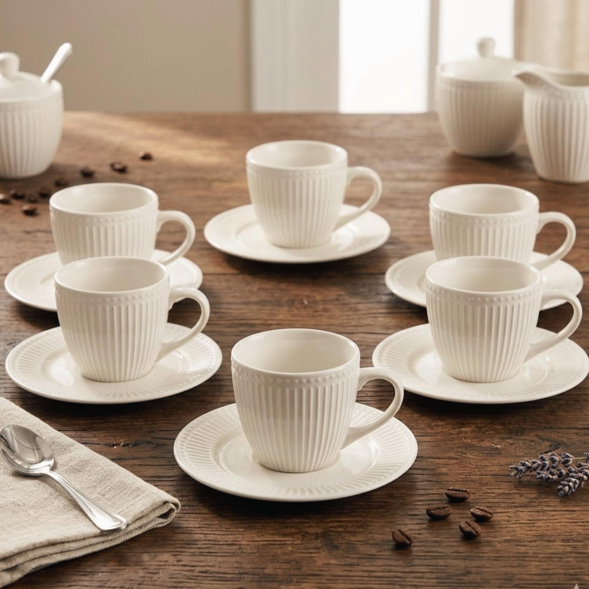 Juego de Té o Café de Porcelana 6 Tazas y 6 Platos Abbey 210 ml