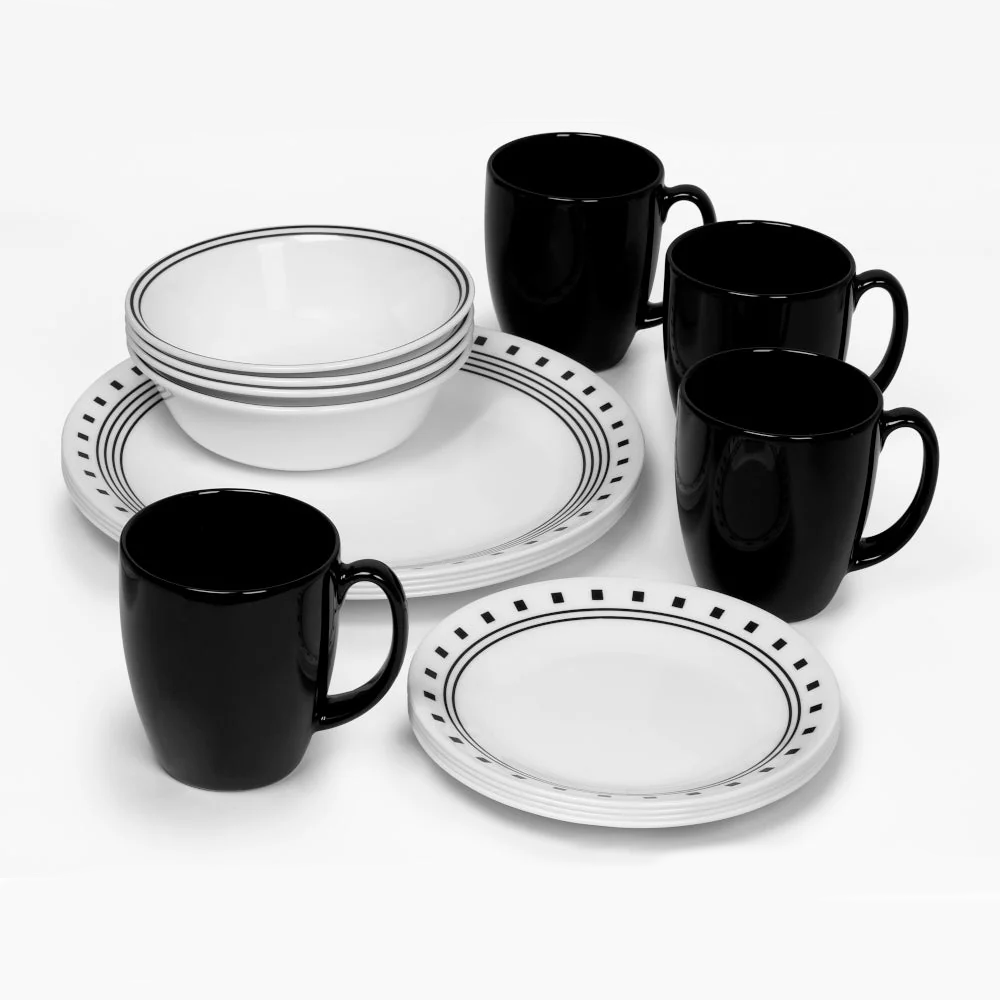 Set De Vajilla City Block 16 Pzs Corelle1#Negro|blanco