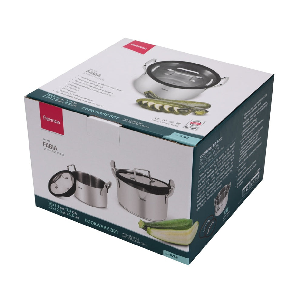 Set Ollas Premium con Colador Integrado Fabia 4 Piezas Fissman13#acero