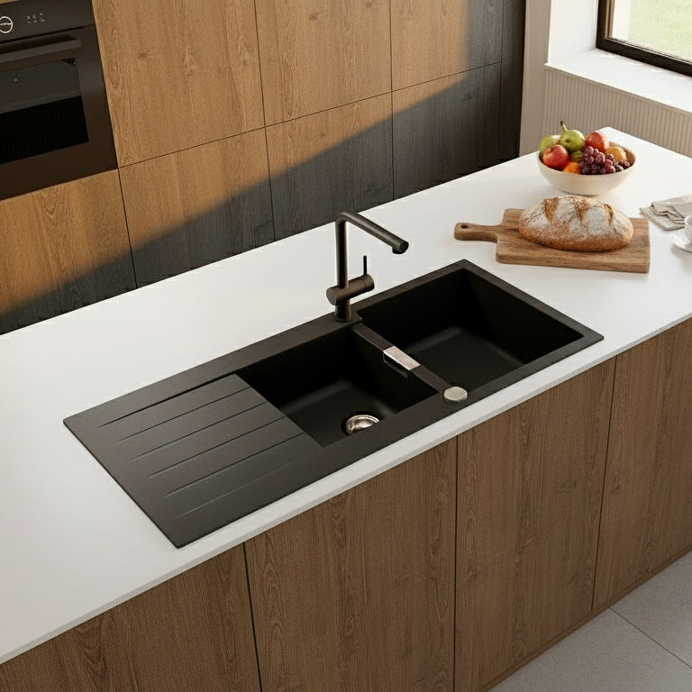 Lavaplatos Bajo/Sobre Cubierta Cuarzo Signus D-200 Schock1#Negro