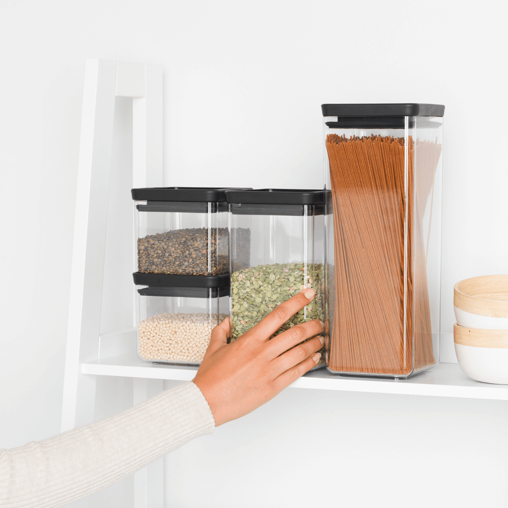 Juego De 4 Contenedores Cuadrados Tasty 0.7 -1.6 Lts Brabantia2#Negro