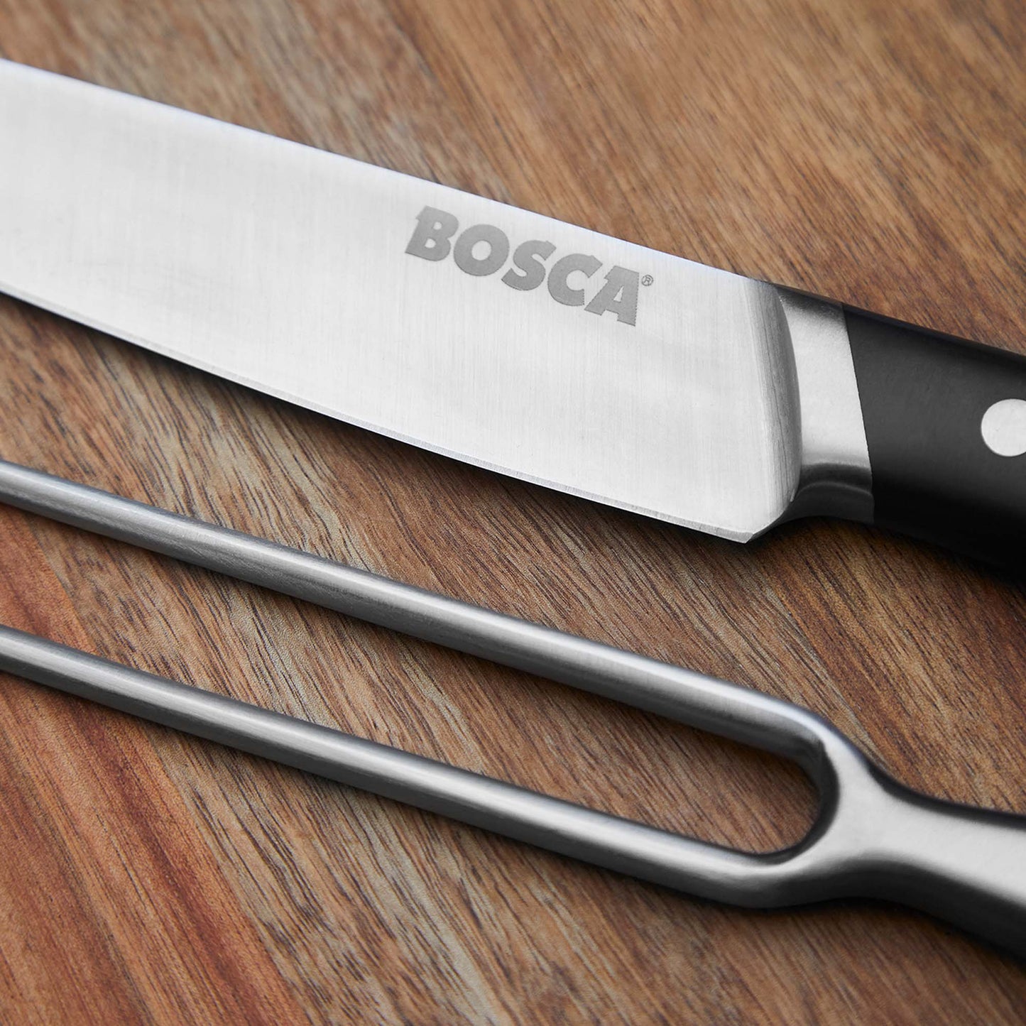 Tabla Parrillera + Cuchillo y Tenedor Bosca2#Madera