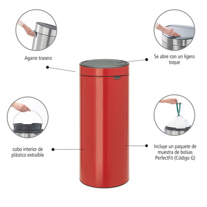 Basurero Touch New 30 Lts Brabantia6#Rojo