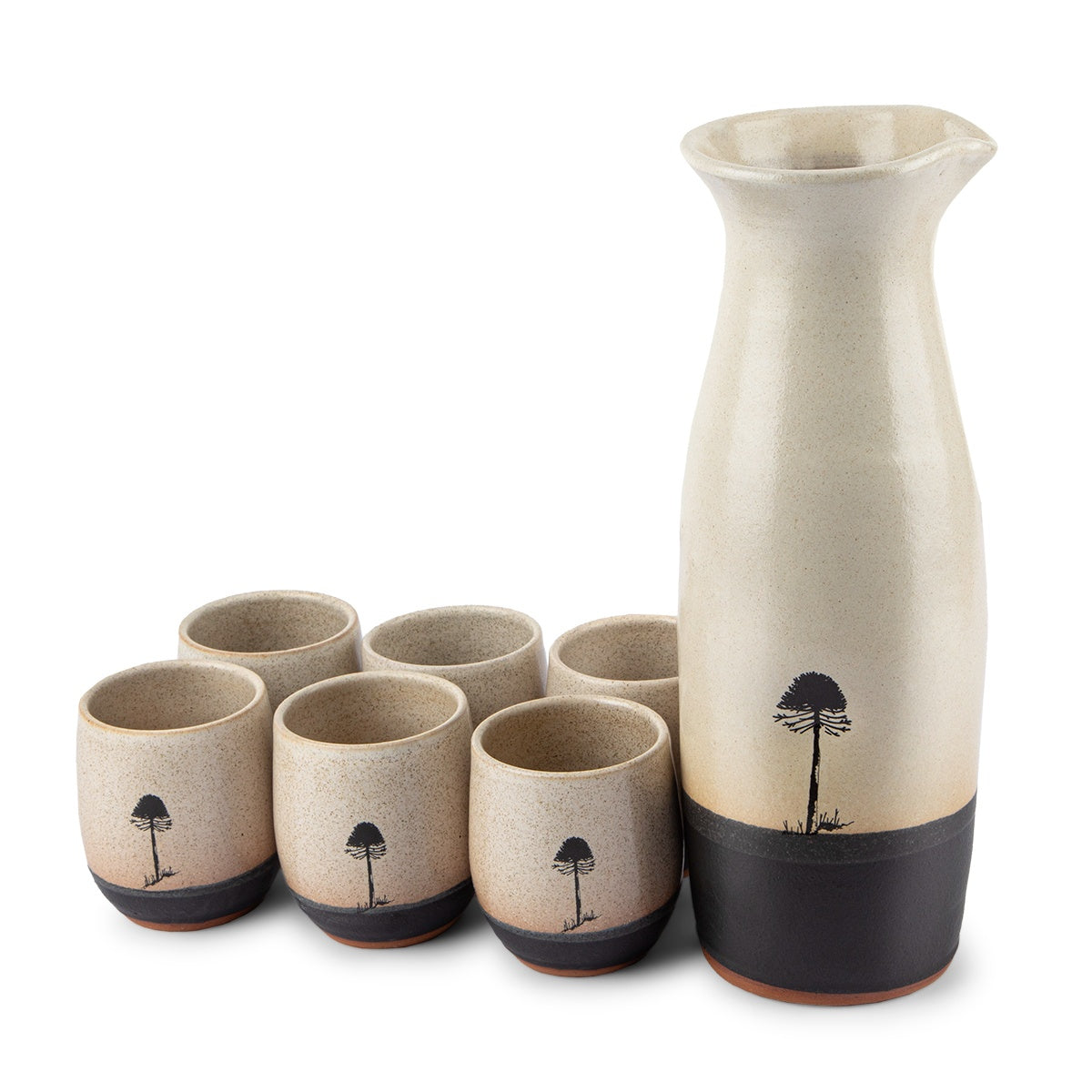 Set 6 Vasos Pisco Sour + Jarro Araucaria Milenaria Alerce2#Gris