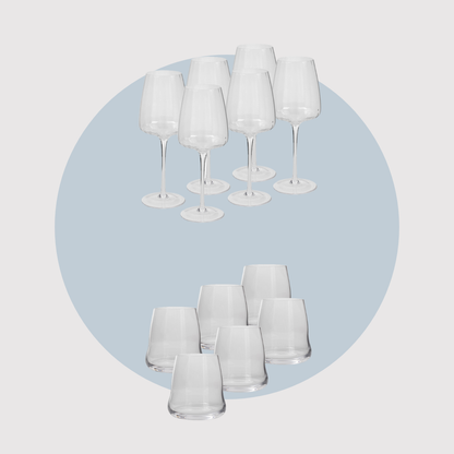 Kit Set de 6 Vasos, 6 Copas de Vino y 6 Copas de Champagne de Vidrio Wave Coquinaria