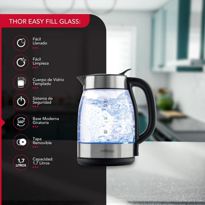 Hervidor Con Filtro De Agua Aqua Filter Glass 1.7 Lts Thorben3#Negro