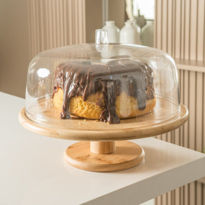 Porta Torta Con Tapa Y Pedestal Bambú 27,5 Cm Ou1#Sin color
