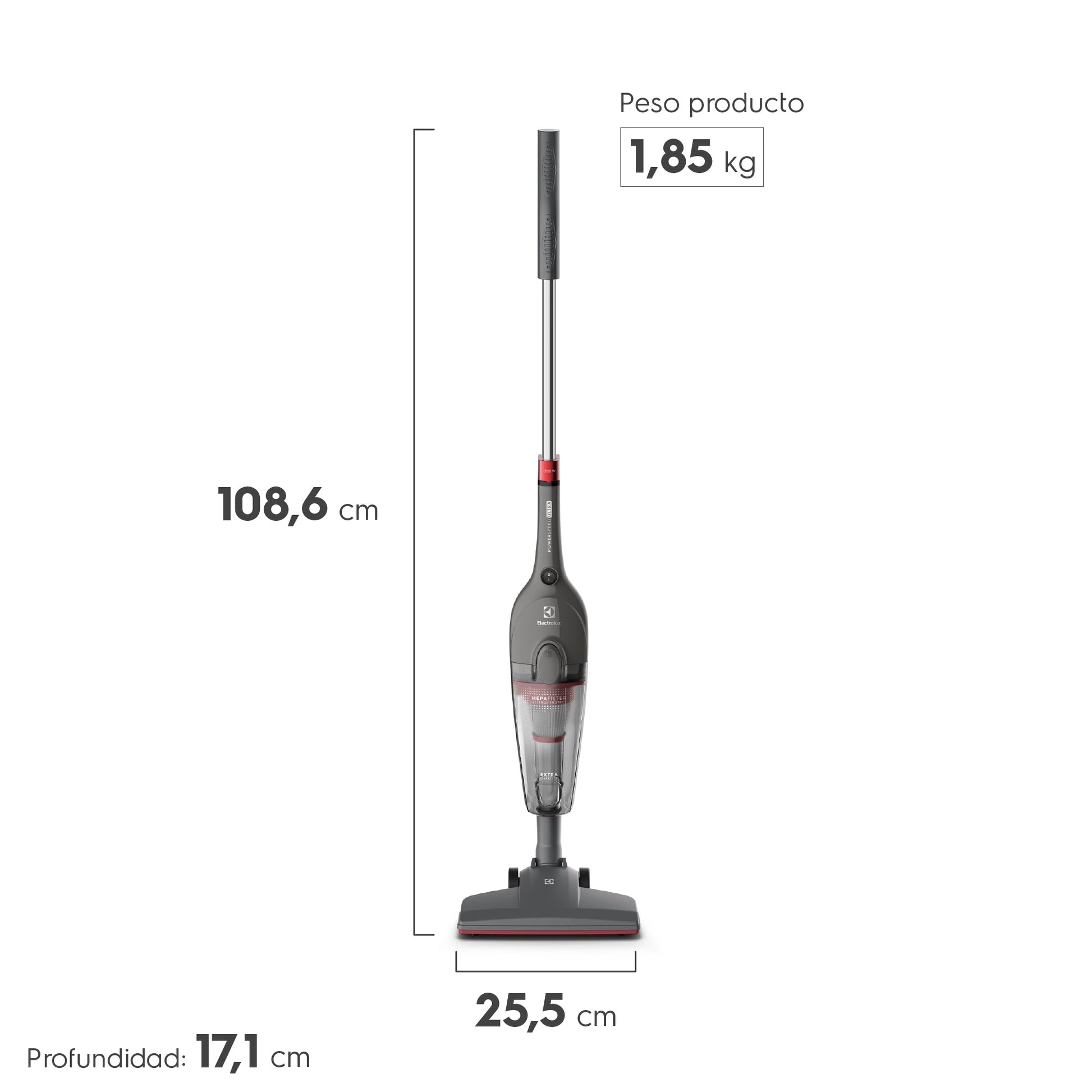 Aspiradora Vertical con Cable 700W 2 en 1 con Filtro HEPA STK15 Electrolux3#Gris
