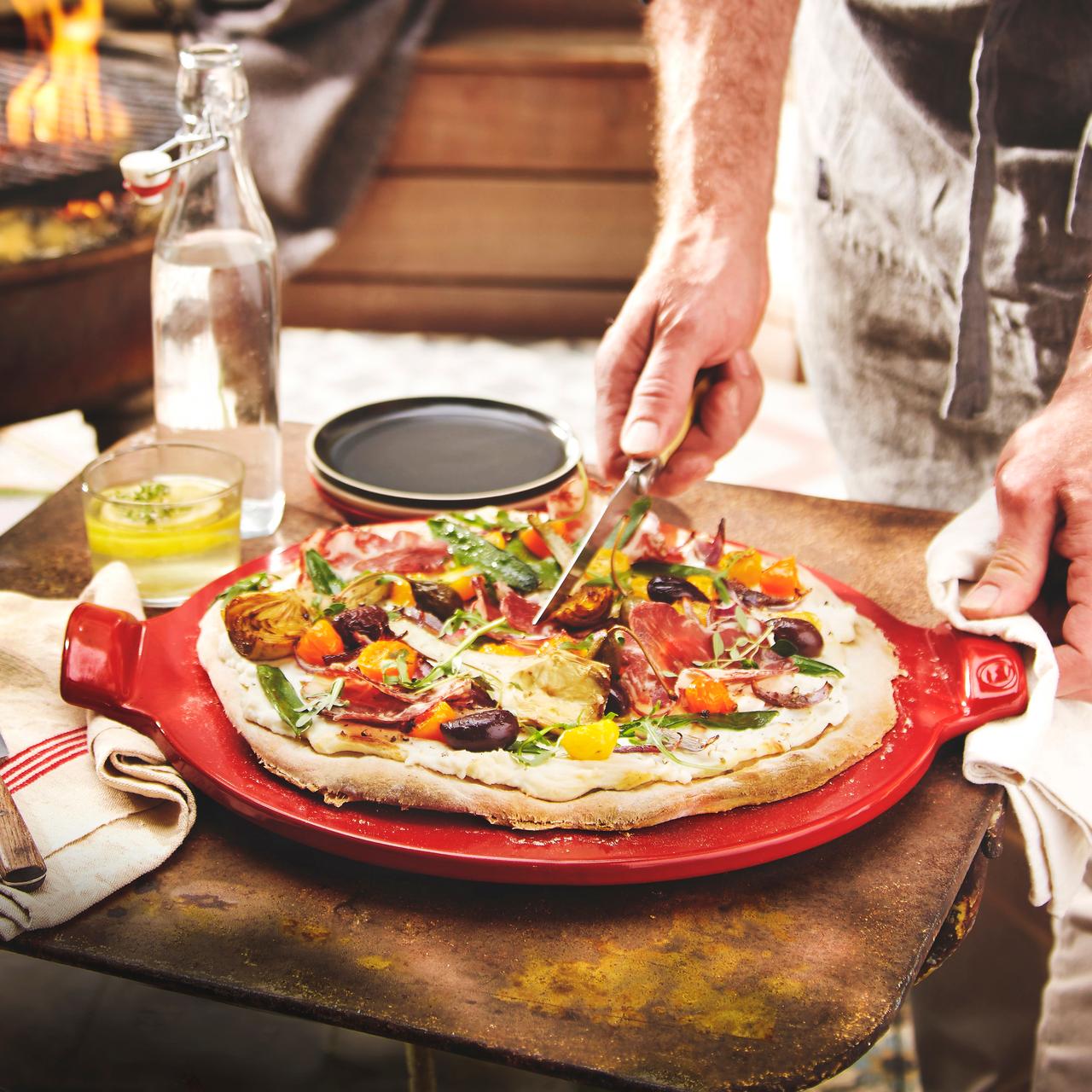 Base de Piedra Lisa Para Pizza 40 Cm Rojo Emile Henry3#Rojo