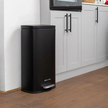 Basurero Con Pedal Negro Mate 30 Lts Simple Cook