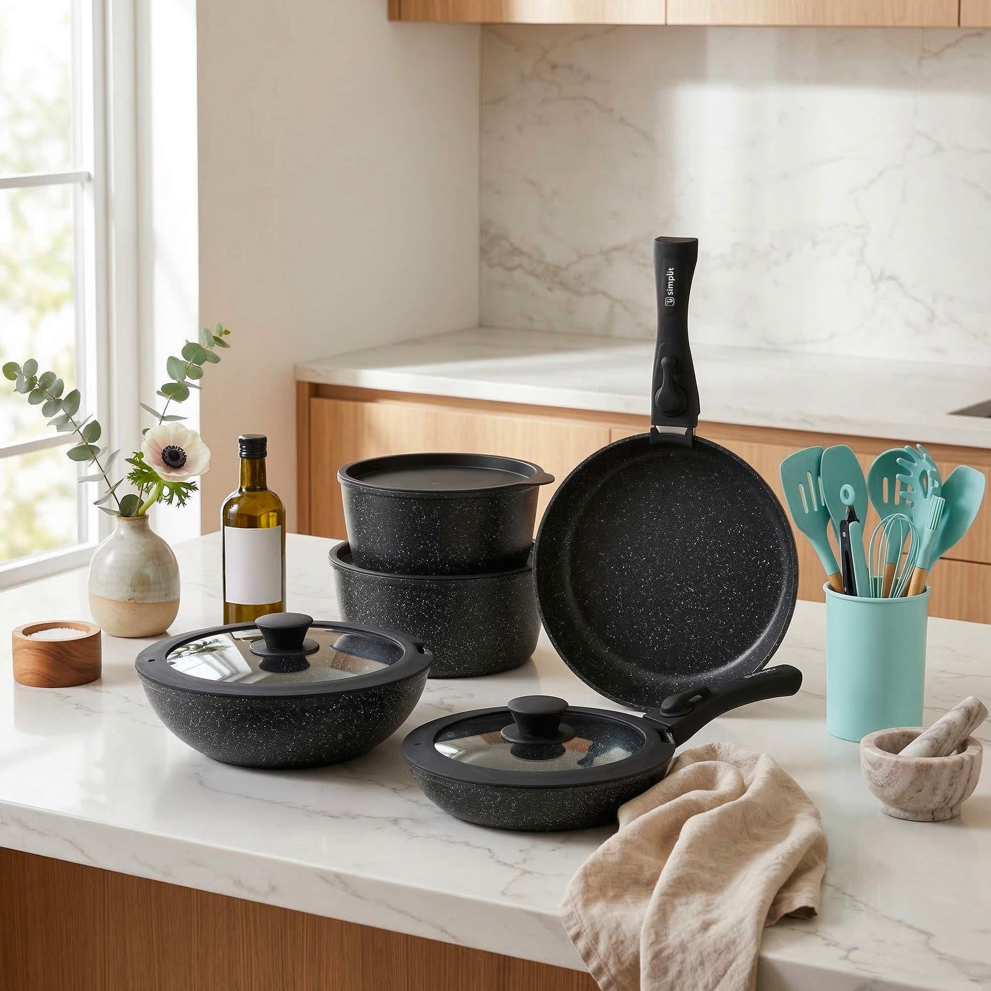 Batería Cocina Oxford + Set 12 Utensilios Calipso Simplit-Baterias (Juegos de ollas)