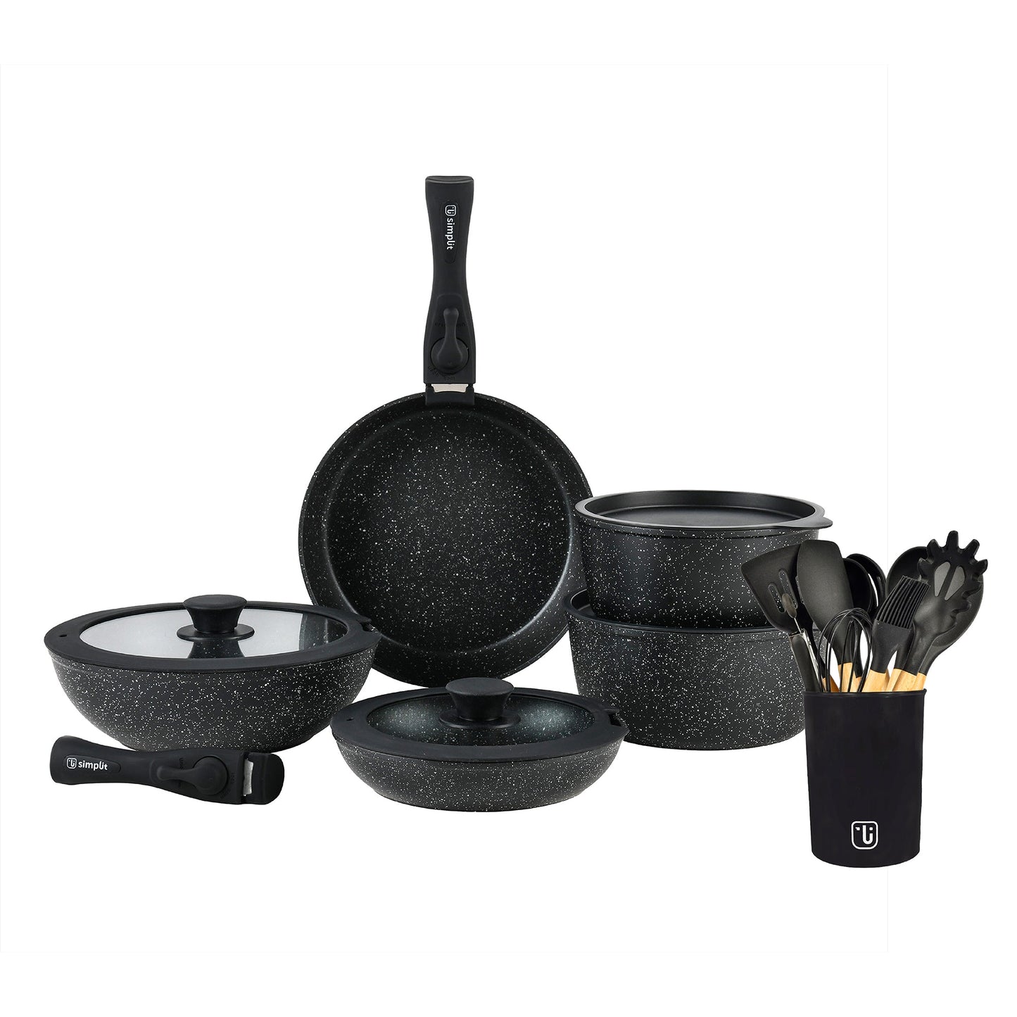 Batería Cocina Oxford + Set 12 Utensilios Negro Simplit-Baterias (Juegos de ollas)