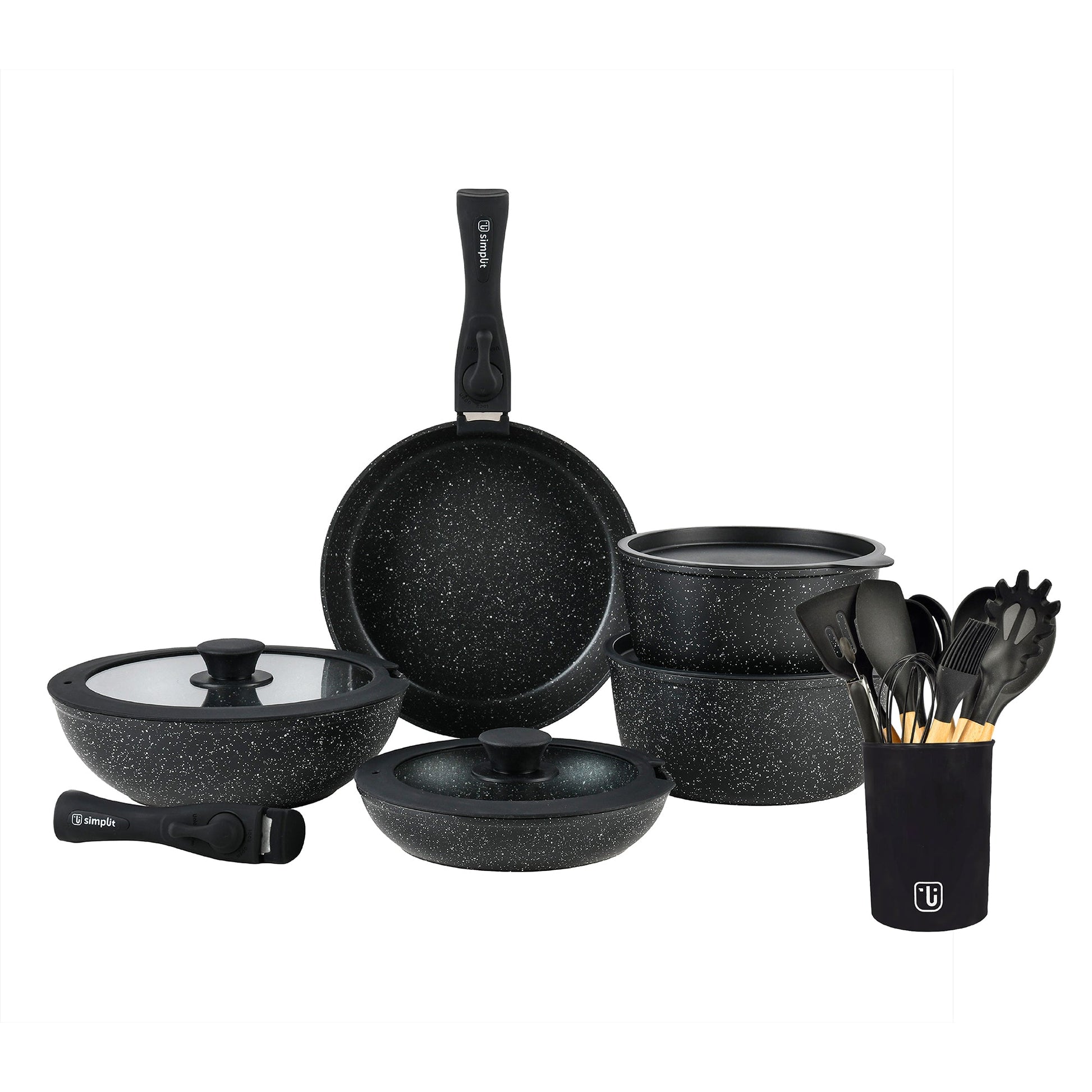 Batería Cocina Oxford + Set 12 Utensilios Negro Simplit-Baterias (Juegos de ollas)