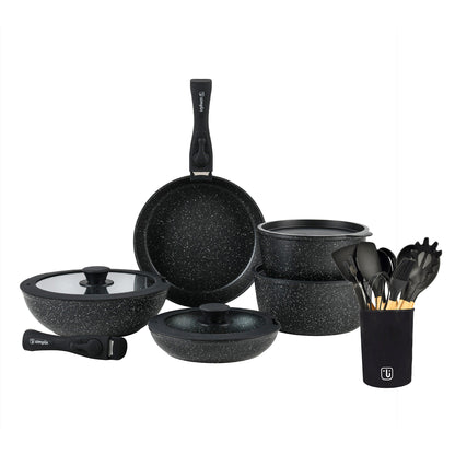 Batería Cocina Oxford + Set 12 Utensilios Negro Simplit-Baterias (Juegos de ollas)