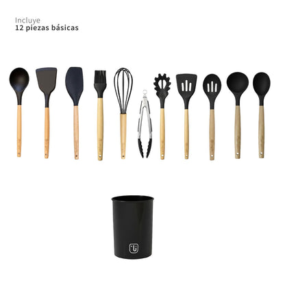 Batería Cocina Oxford + Set 12 Utensilios Negro Simplit-Baterias (Juegos de ollas)