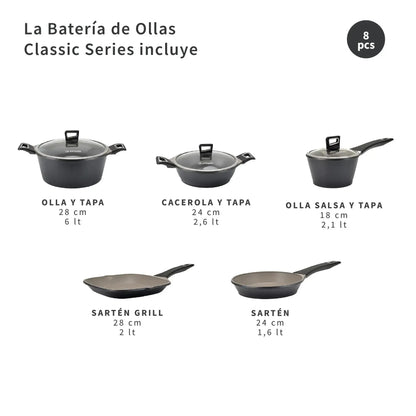 Batería de Cocina Antiadherente Classic 8 Pzs Simplit - FBKC-Baterias (Juegos de ollas)