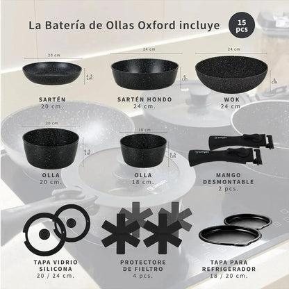 Batería de Cocina Antiadherente Oxford Granito 15pcs Simplit8#Negro