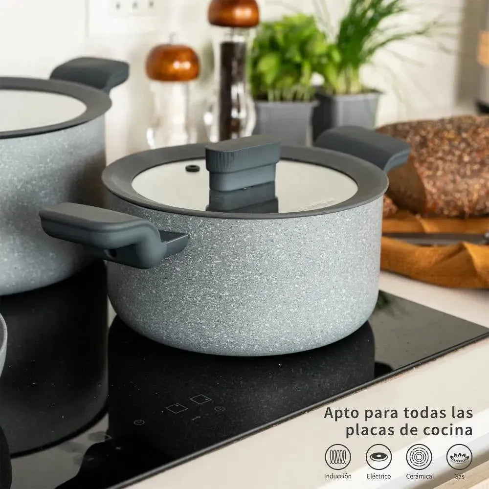 Batería de Cocina Antiadherente Pompei Granito 7 pcs Simplit - FBKC-Baterias (Juegos de ollas)