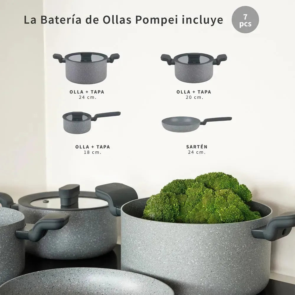 Batería de Cocina Antiadherente Pompei Granito 7 pcs Simplit - FBKC-Baterias (Juegos de ollas)