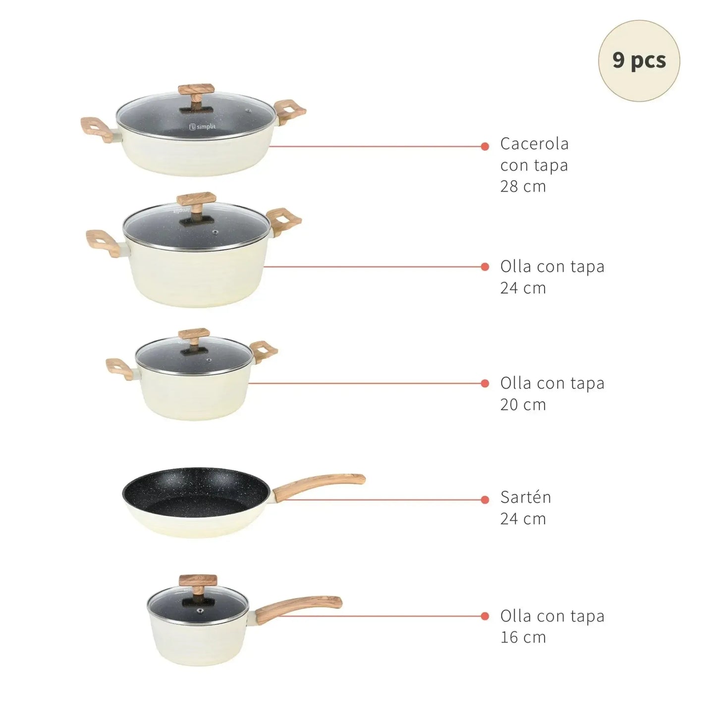 Bateria de Cocina Antiadherente Savannah 9 Pzs Simplit - FBKC-Baterias (Juegos de ollas)