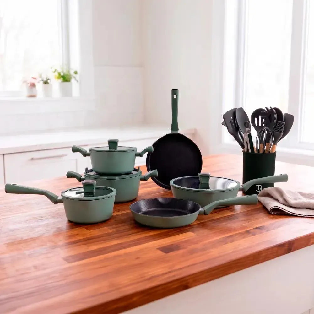 Batería de Cocina Lucca + Set 12 Utensilios Negro Simplit-Baterias (Juegos de ollas)