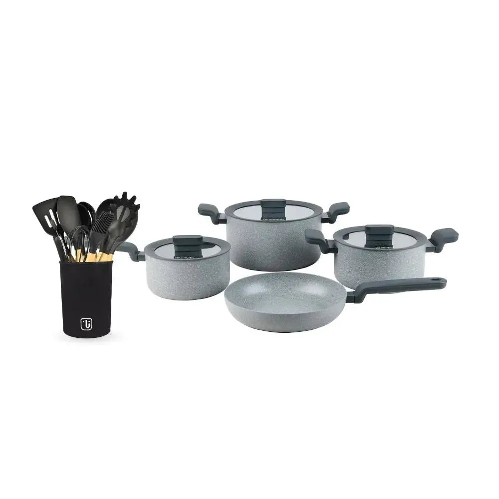 Batería de Cocina Pompei + Set 12 Utensilios Negro Simplit-Baterias (Juegos de ollas)