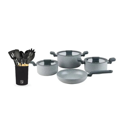 Batería de Cocina Pompei + Set 12 Utensilios Negro Simplit-Baterias (Juegos de ollas)