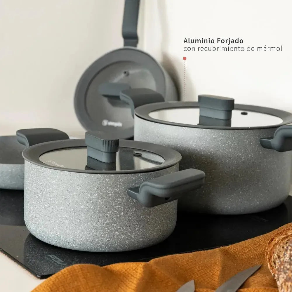 Batería de Cocina Pompei + Set 12 Utensilios Negro Simplit-Baterias (Juegos de ollas)
