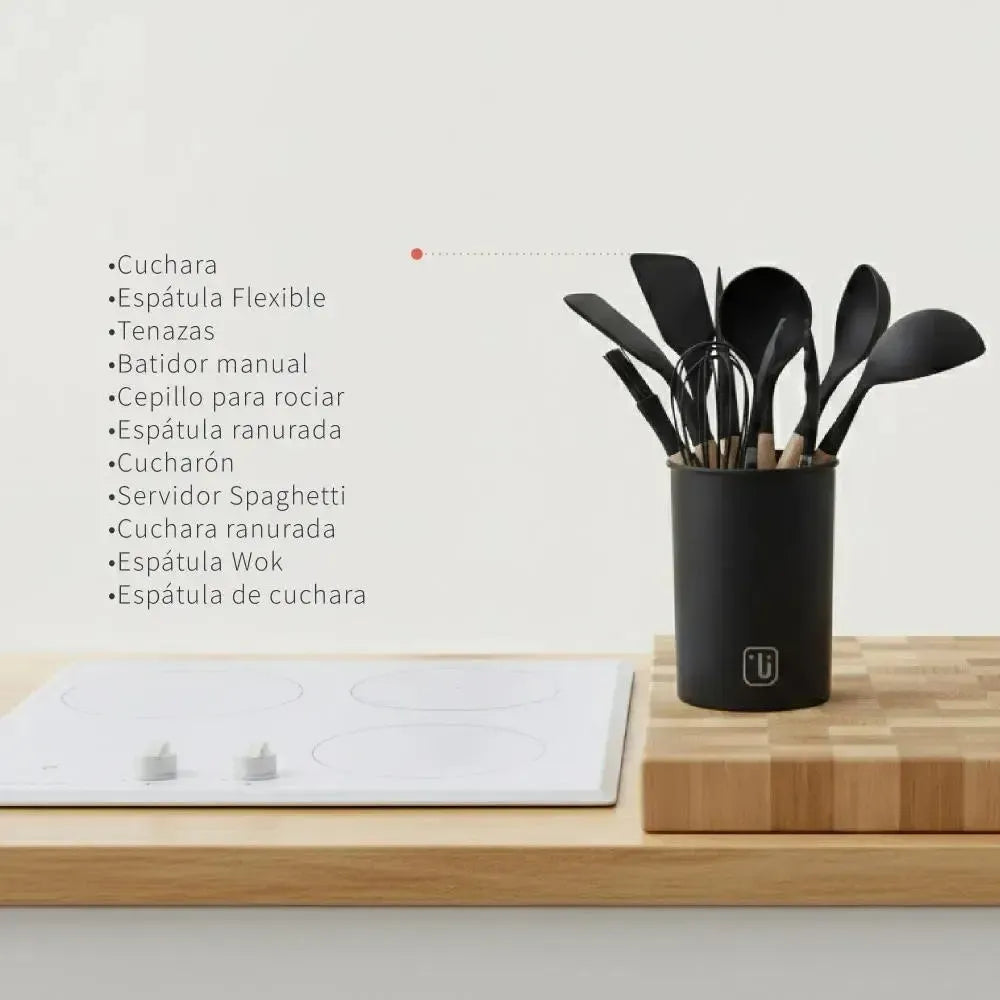 Batería de Cocina Pompei + Set 12 Utensilios Negro Simplit-Baterias (Juegos de ollas)