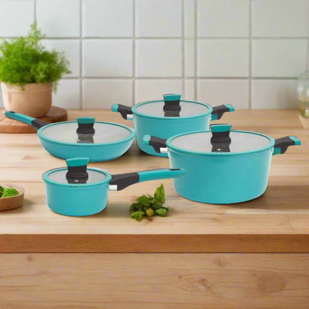 Batería De Ollas Marble Soho Antiadherente 8 Pzs Kitchenware1#Azul