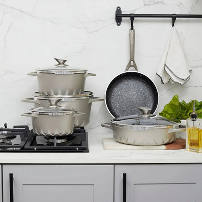 Bateria Simple Cook Mont Blanc 9 pzs + Set de Utensilios Cuisine Negro 10pzs Simple Cook-Kits de Cocción