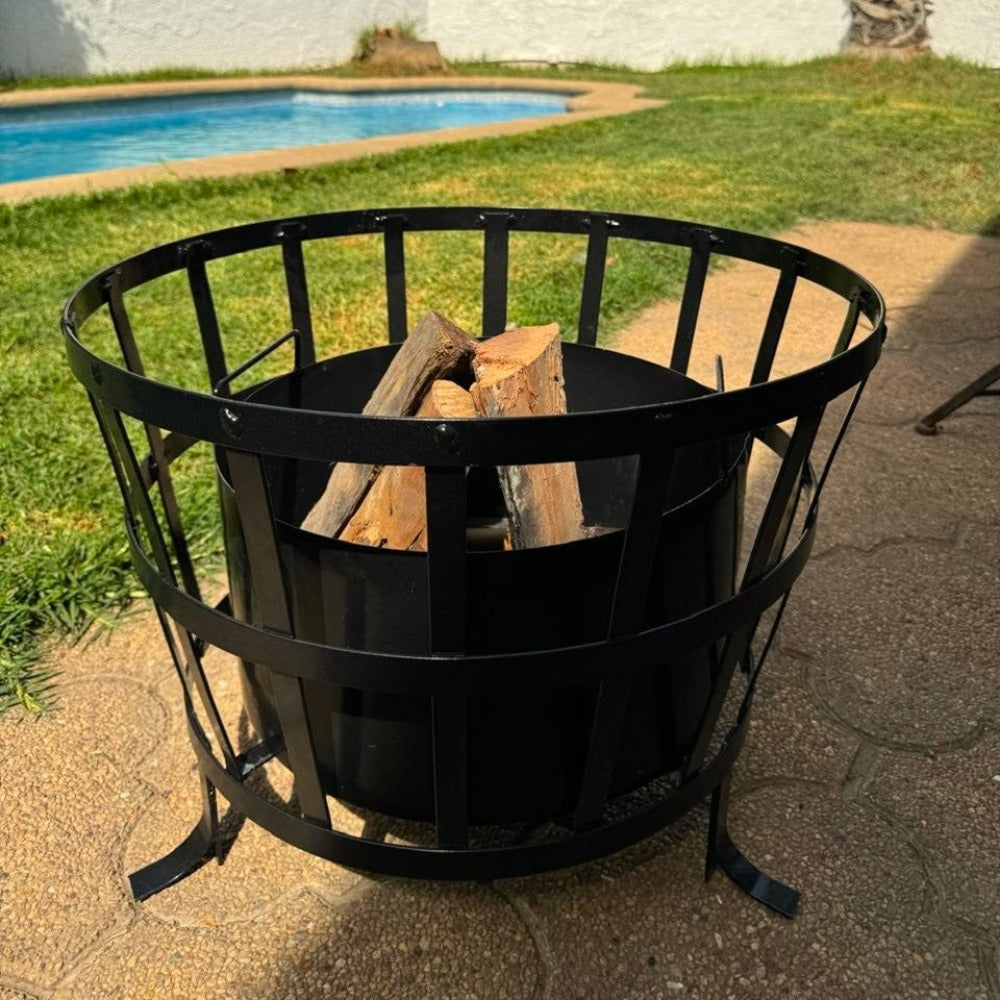 Brasero Fogón De Fierro Redondo Con Parrilla Kas Chile2#negro