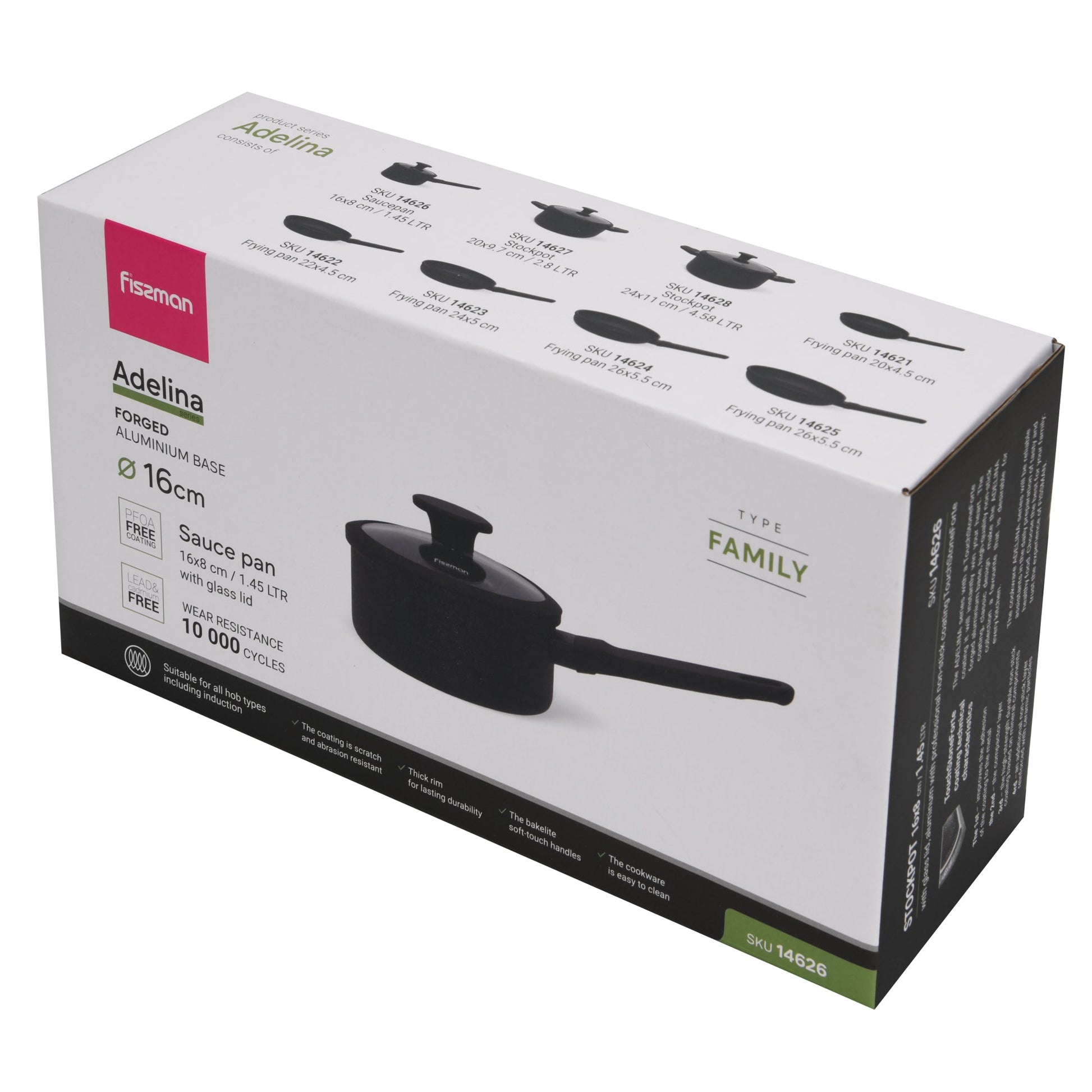 Cacerola Adelina Con Tapa De Cristal 1.45 Lts Fissman11#Negro