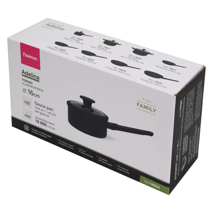 Cacerola Adelina Con Tapa De Cristal 1.45 Lts Fissman11#Negro