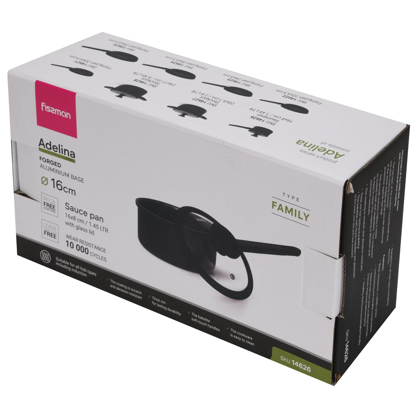 Cacerola Adelina Con Tapa De Cristal 1.45 Lts Fissman12#Negro