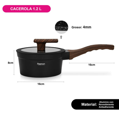 Cacerola Antiadherente Filomena con Fondo de Inducción 1.2 Litros Fissman4#Negro