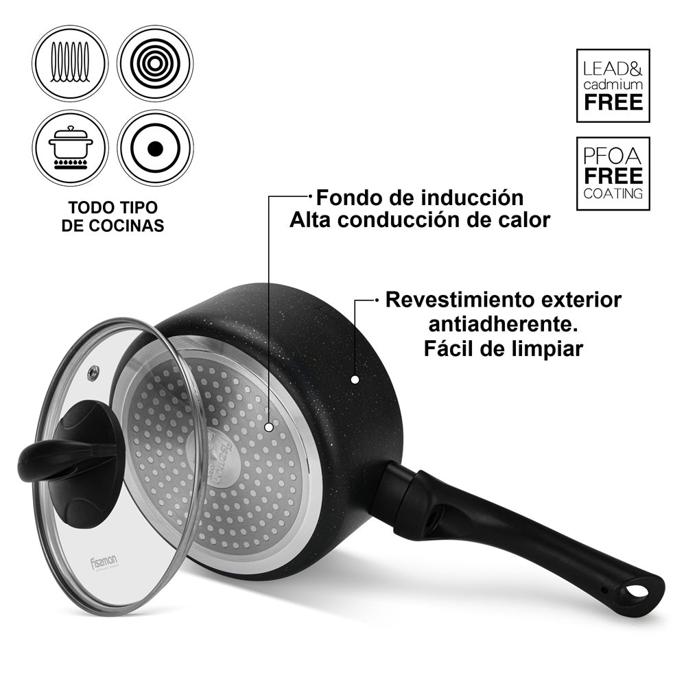 Cacerola Antiadherente Forde con Fondo de Inducción 1.5 Litros Fissman4#Negro